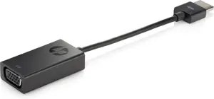 HP HDMI to VGA Cable Adapter, VGA (D-Sub), HDMI Type A (Standard), Male, Female, Black, Home