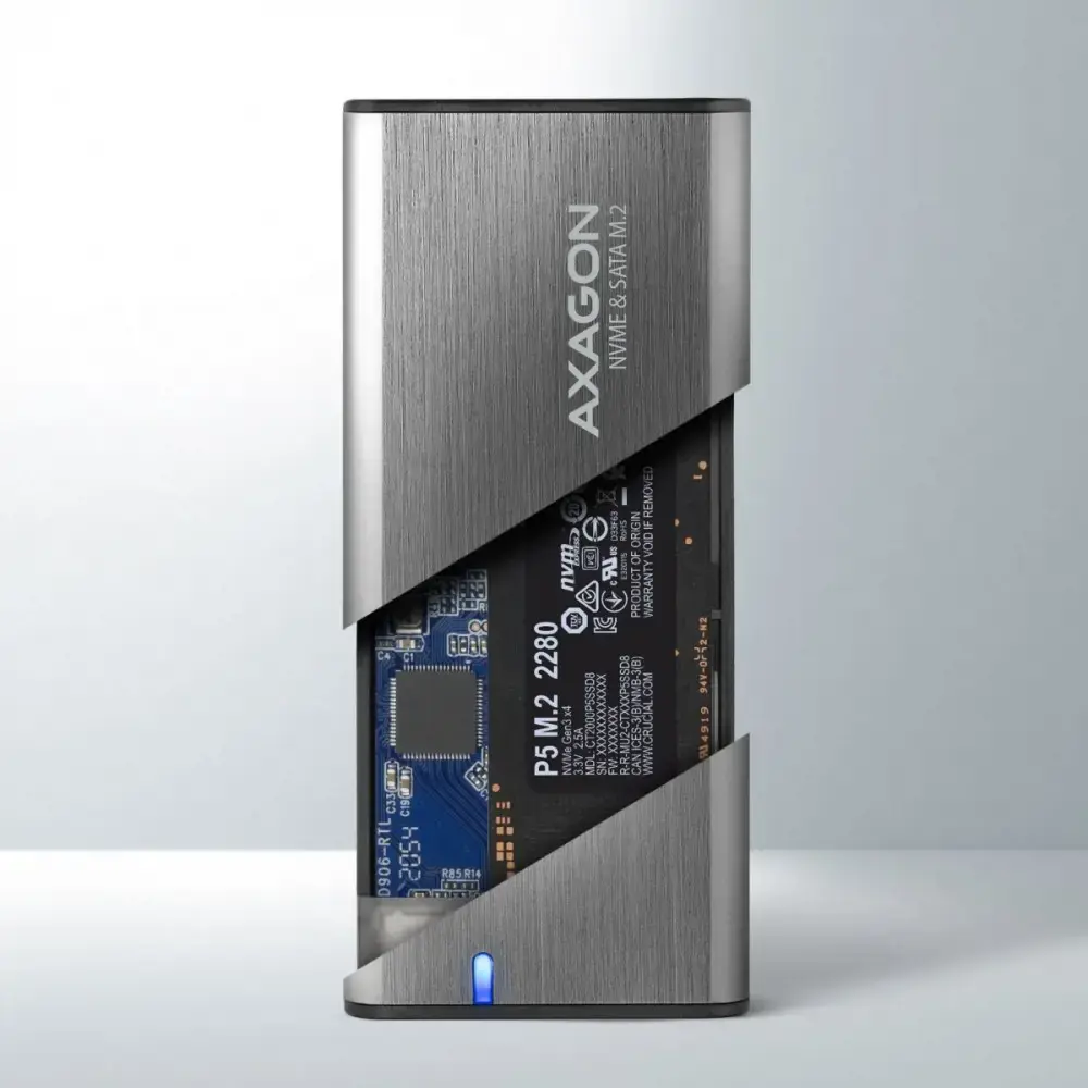 AXAGON EEM2-SG2 USB-C 3.2 Gen 2 - M.2 NVMe / SATA SSD 30-80 mm ALU dėžutė