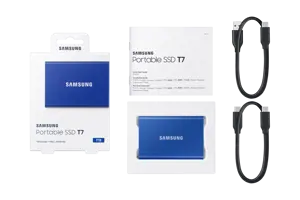 "Samsung" nešiojamasis SSD T7, 1000 GB, C tipo USB, 3.2 Gen 2 (3.1 Gen 2), 1050 MB/s, apsauga nuo slaptažodžio, mėlynas