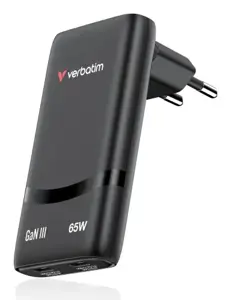 Verbatim 32354 Fold 'n' Go GaN Įkroviklis 65W 2-Port, USB-C, EU Plug, Juoda