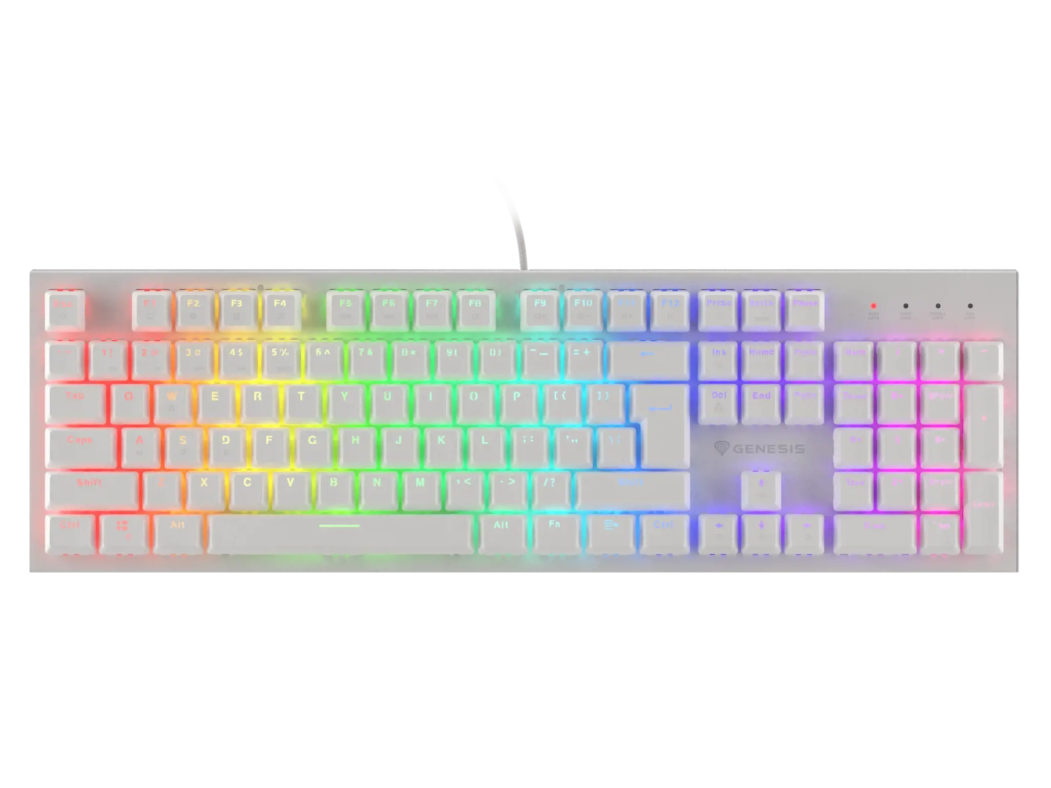 "Genesis THOR 303" žaidimų klaviatūra, RGB LED apšvietimas, JAV, balta, laidinė, rudas jungiklis