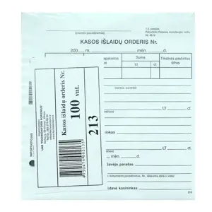 Kasos išlaidų orderis Nr. A6V, 14,5 x 15 cm