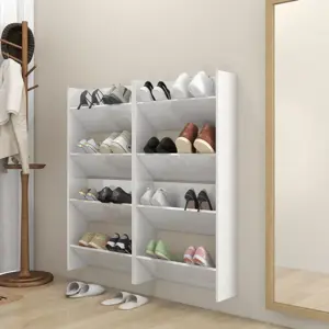 Sieninės spintelės batams, 4vnt., baltos, 60x18x60cm, mediena