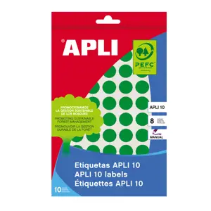 Lipnios etiketės APLI, apvalūs, diam., 10 mm, 8 l., žalia