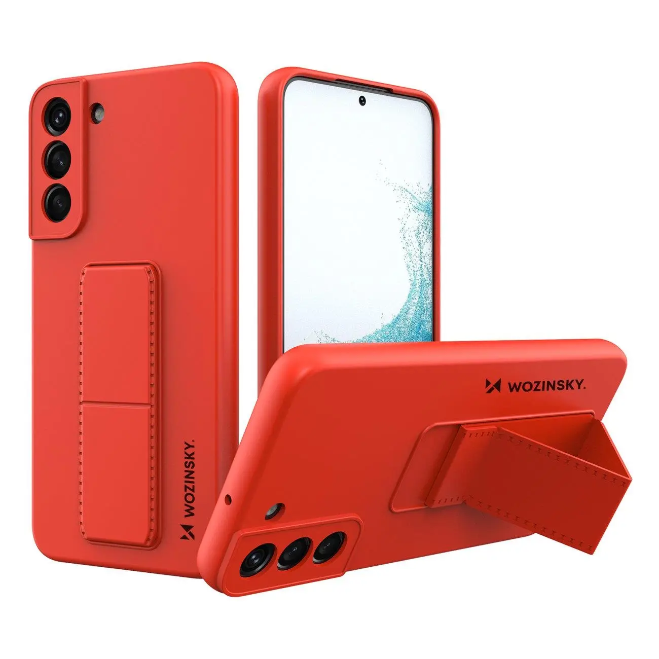 "Wozinsky Kickstand Case" silikoninis stovo dangtelis, skirtas "Samsung Galaxy S22", raudonas