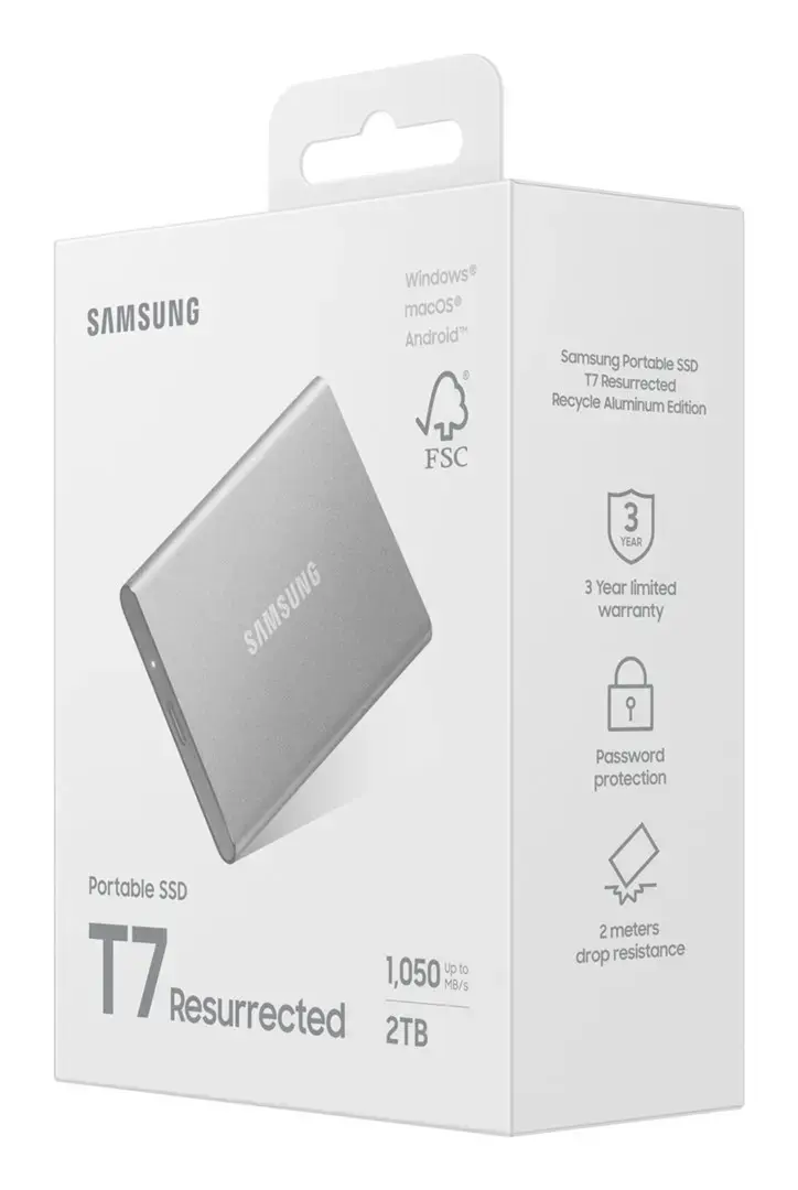 Samsung SSD | T7 Resurrected | 2000 GB | USB 3.2 Gen 2 (10 Gbps) | Silver
