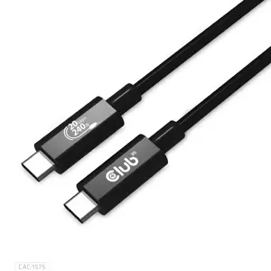 CLUB3D USB4 Gen2x2 Type-C Bi-Directional Cable 4K60Hz, Data 20Gbps, PD 240W(48V/5A) EPR M/M 2m, 2 m, USB C, USB C, USB4 Gen 2x2, 20000 Mbit/s, Black