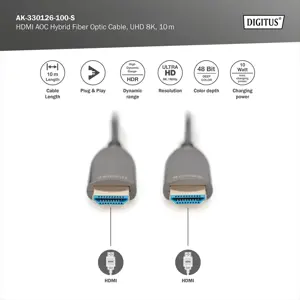 ASSMANN HDMI AOC hibridinio pluošto jungiamasis kabelis A tipo M/M 10 m UHD 8K60Hz CE aukso spalvos bl