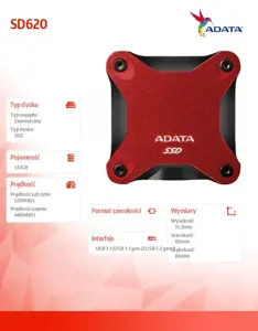SSD diskas ADATA SD620-512GCRD 512 GB, USB 3.2 Gen 2 (3.1 Gen 2)