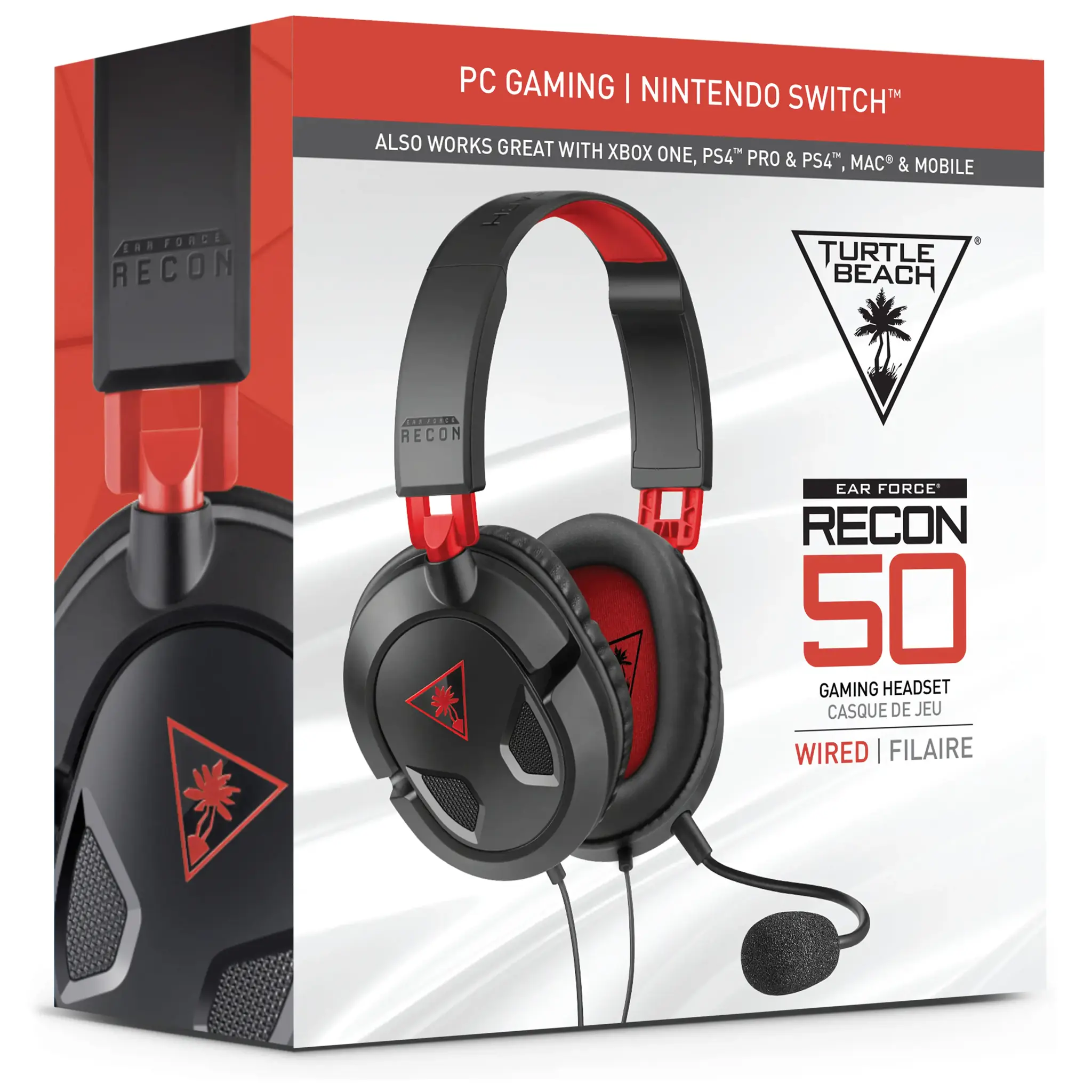 Turtle Beach Recon 50 Gaming Headset for PC and Mac, Wired, Gaming, 20 - 20000 Hz, 530.7 g, Headset, Black, Red