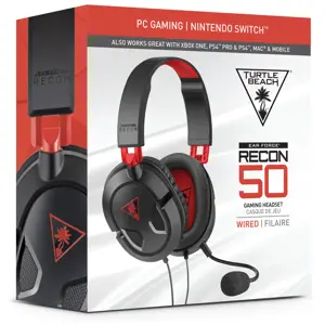 Turtle Beach Recon 50 Gaming Headset for PC and Mac, Wired, Gaming, 20 - 20000 Hz, 530.7 g, Headset, Black, Red