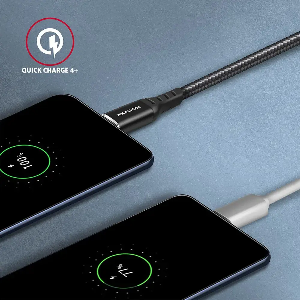 Axagon Duomenų perdavimo ir įkrovimo USB 2.0 kabelis, ilgis 1 m. 3A. PD 60W, 3A. Juodas pintas.