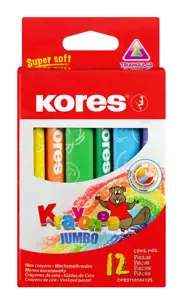 Vaškinės trikampės kreidelės KORES  JUMBO, 12 spalvų
