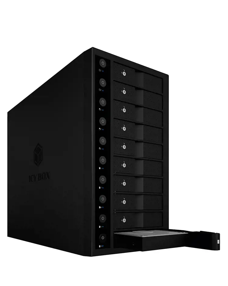 ICYBOX IB-3810-C31 išorinis 3,5 colių HDD korpusas su 10 lizdų SATA I/II/III USB 3.1 RAID juodas
