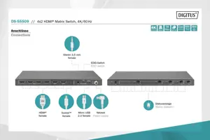DIGITUS 4x2 HDMI matricos komutatorius 4K/60Hz EDID ARC HDCP 2.2 18Gbps
