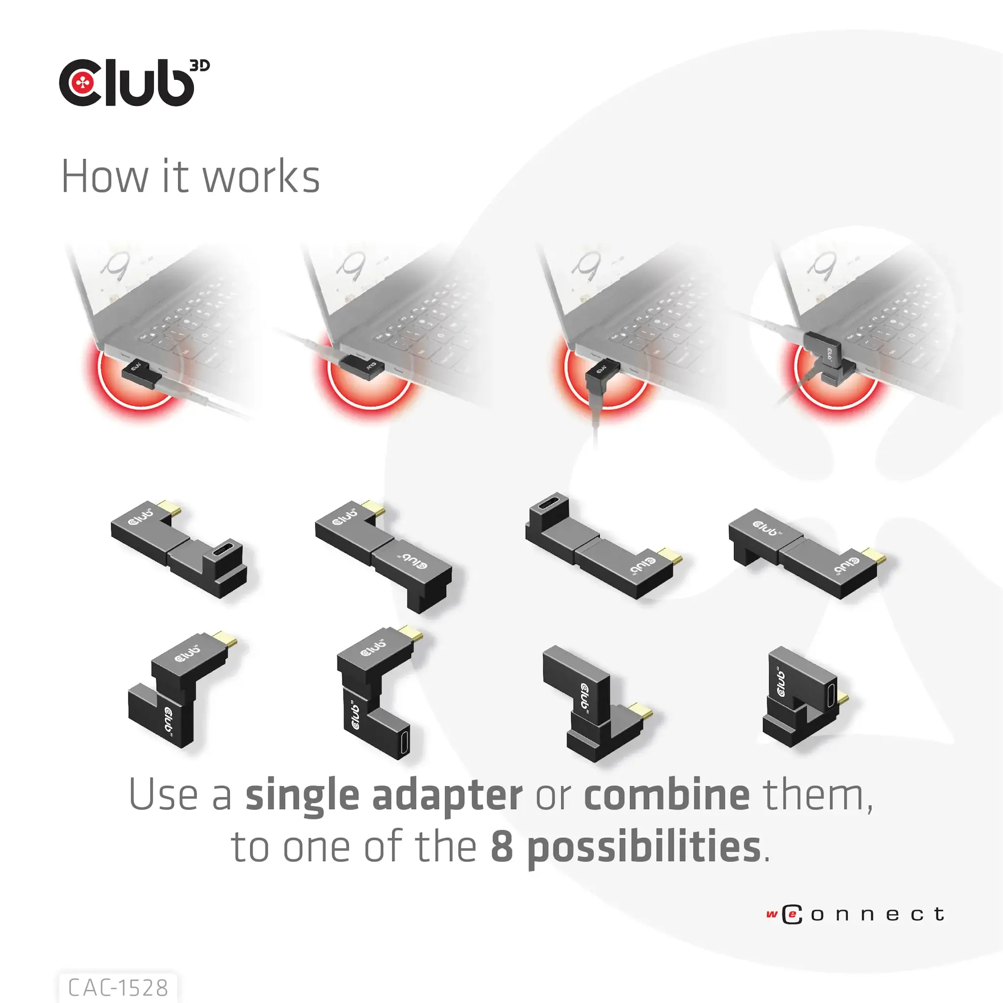 CLUB3D USB Type-C Gen2 Angled Adapter set of 2 up to 4K120Hz M/F, USB C, USB C, USB 3.2 Gen 2 (3.1 Gen 2)