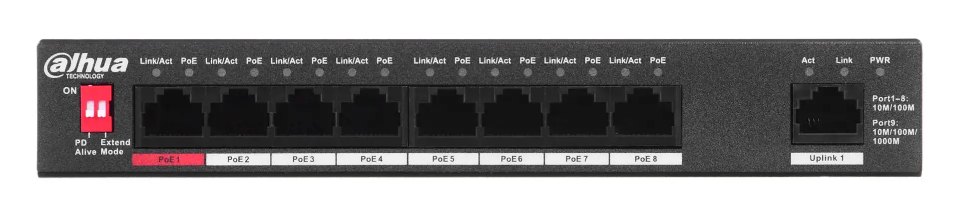"Dahua" technologija PFS3009-8ET-96 Nevaldomas L2 Fast Ethernet (10/100) maitinimas per Ethernet (PoE), juodas