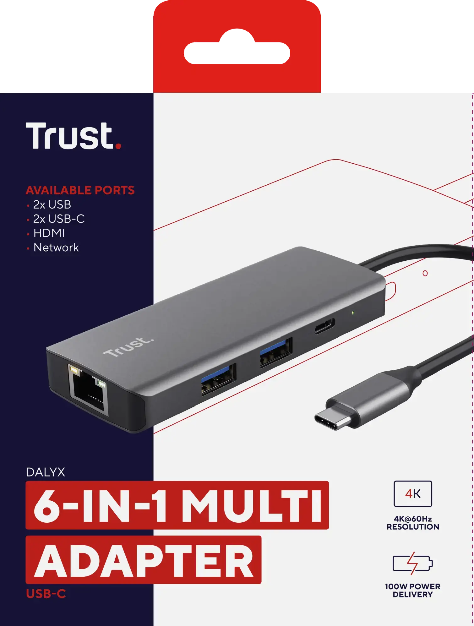 "Trust Dalyx", C tipo USB, USB 2.0, 1000 Mbit/s, 60 Hz, 3840 x 2160 pikselių, sidabrinė