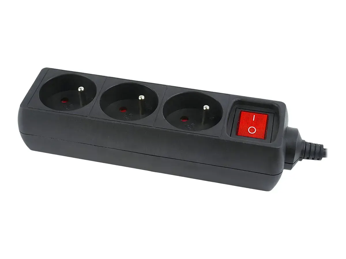 Gembird EG-PSU3F-01 UPS maitinimo juosta, 3 FR lizdai, C14 kištukas, 10 A, 0,6 m ilgio kabelis, juoda spalva