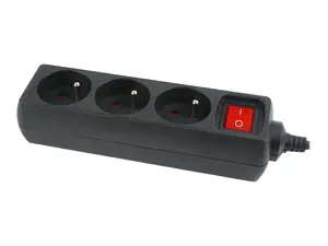 Gembird EG-PSU3F-01 UPS maitinimo juosta, 3 FR lizdai, C14 kištukas, 10 A, 0,6 m ilgio kabelis, juoda spalva