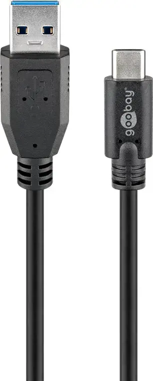"Goobay" sinchronizavimo ir įkrovimo itin greitas USB-C ir USB A 3.0 įkrovimo kabelis 67999 Apvalus kabelis, USB-C vyriškas, USB 3.0 vyriškas (A tipo), juodas, 0,5 m