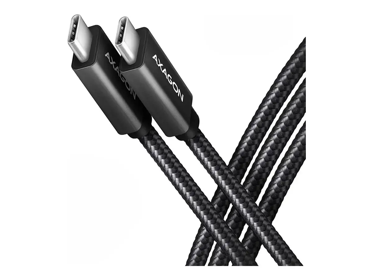 Axagon Duomenų ir įkrovimo USB 3.2 Gen 2 kabelio ilgis 2 m. PD 100 W, 5 A, 4K HD vaizdo įrašas. Juodos spalvos pintas.