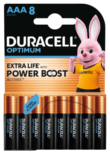 Baterijos DURACELL Optimum, AAA, 8 vnt.