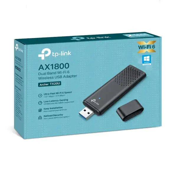 TP-Link Archer AX1800 Dual Band Wi-Fi 6 Wireless USB Adapter, Wired, USB, WLAN, Wi-Fi 6 (802.11ax), 1201 Mbit/s, Black