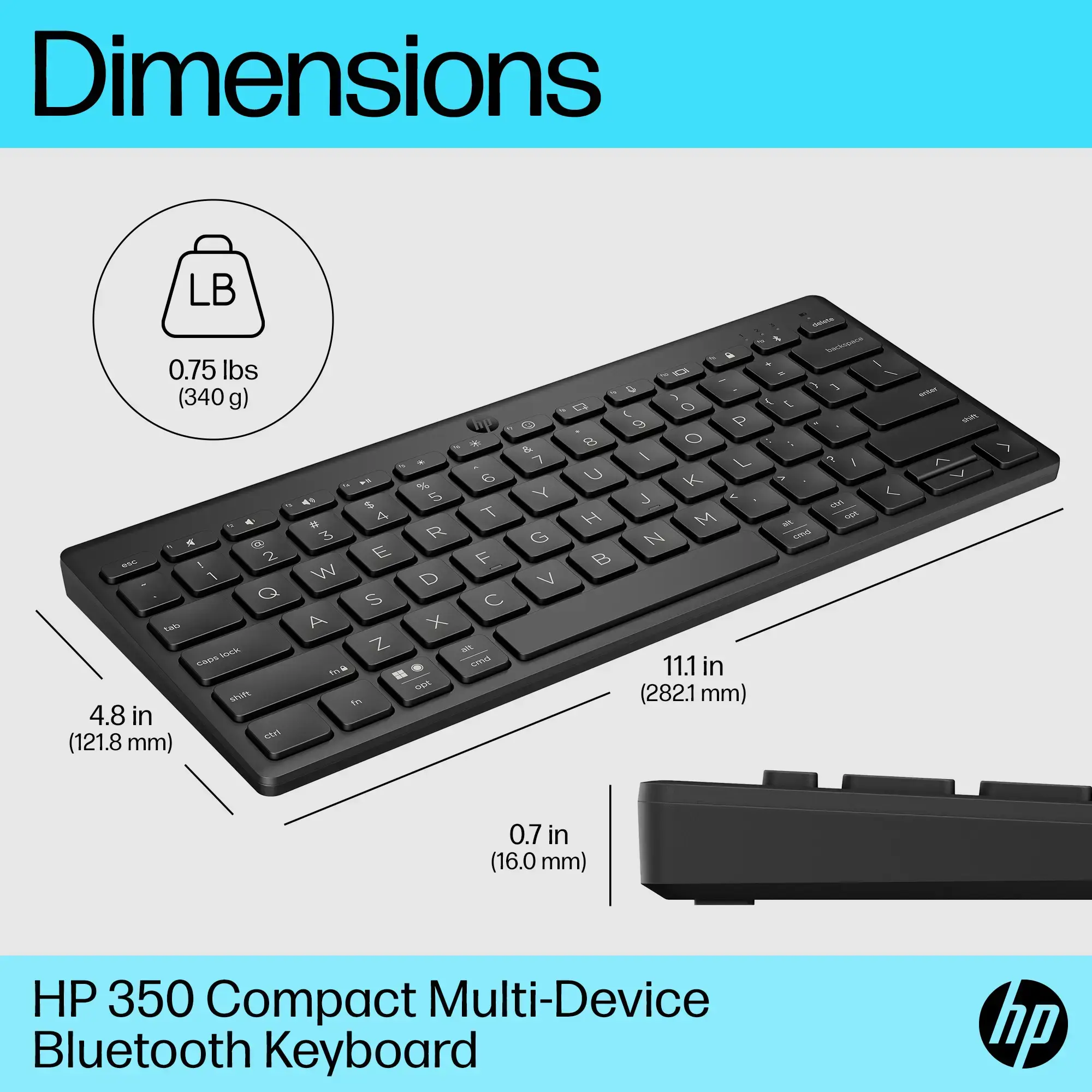 "HP 350 Compact Multi-Device Bluetooth" klaviatūra, "Bluetooth", mechaninė, QWERTY, juoda