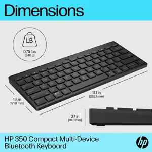 "HP 350 Compact Multi-Device Bluetooth" klaviatūra, "Bluetooth", mechaninė, QWERTY, juoda