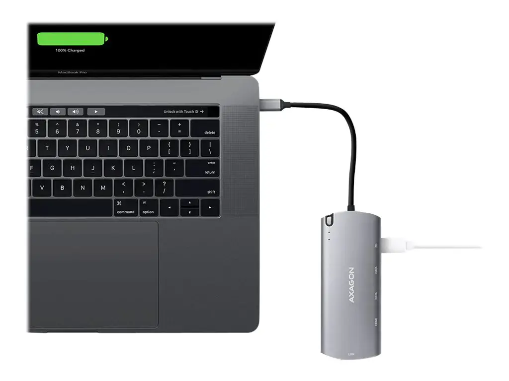 Axagon HMC-6M2 SUPERSPEED USB-C COMBO 6IN1 HUBMultiport USB 3.2 Gen 1 šakotuvas. SATA M.2, HDMI, Gigabit LAN ir Power Delivery. Kabelis USB-C 18 cm.
