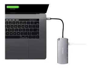 Axagon HMC-6M2 SUPERSPEED USB-C COMBO 6IN1 HUBMultiport USB 3.2 Gen 1 šakotuvas. SATA M.2, HDMI, Gigabit LAN ir Power Delivery. Kabelis USB-C 18 cm.