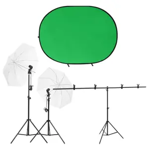 Fotostudijos rinkinys su apšvietimo rinkiniu ir fonu