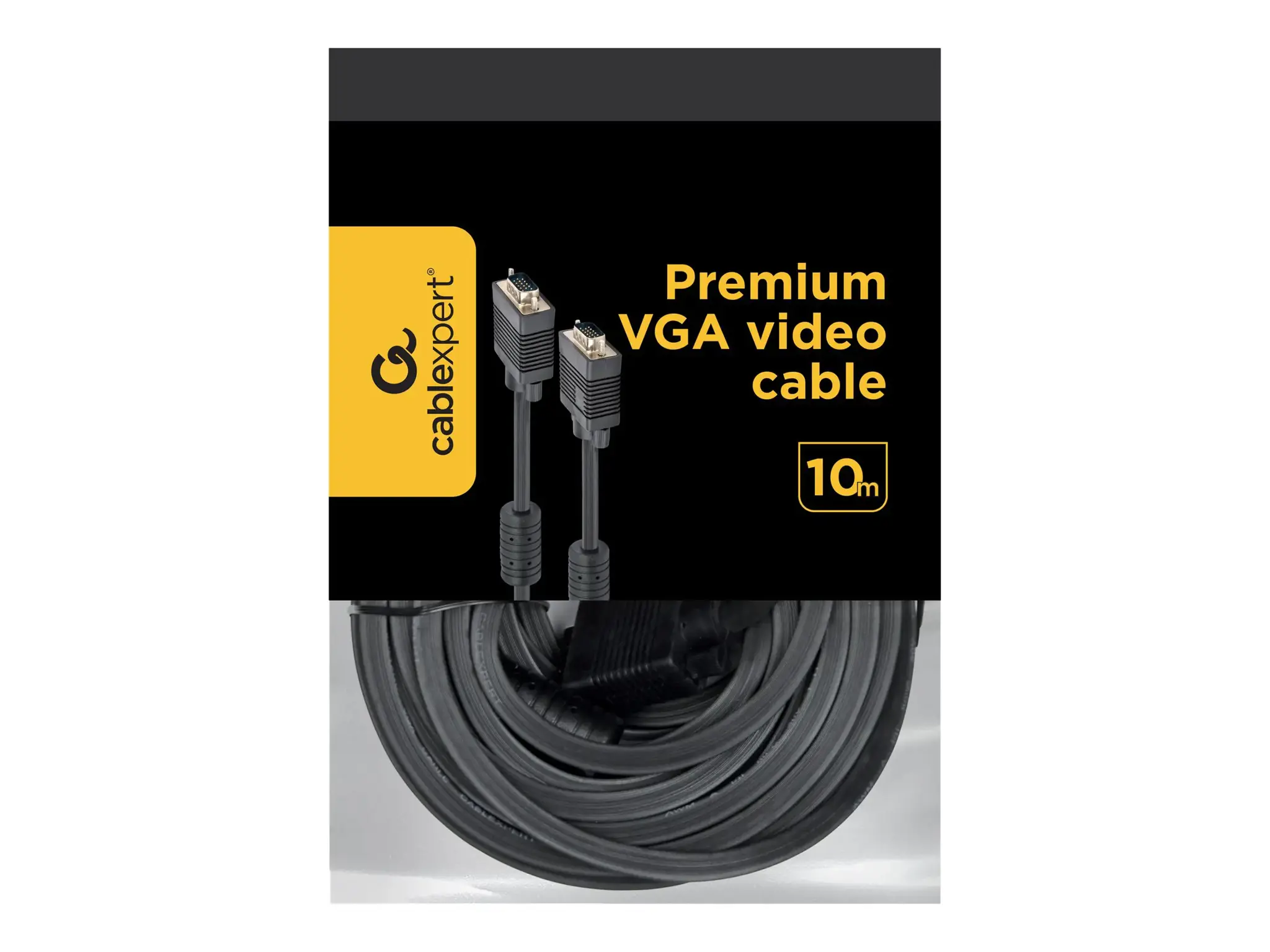 GEMBIRD CC-PPVGA-10M-B Gembird VGA HD15m/HD15m dvigubai ekranuotas su 2 ferito šerdimis 10 m ilgio juodas kabelis