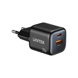 UNITEK 2x GAN 20W mains charger, black