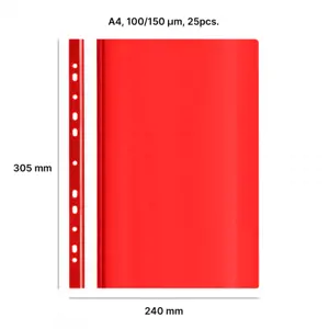 Segtuvelis skaidriu viršeliu su perforacija AD Class  100/150 Raudonas 25 vnt./pak..