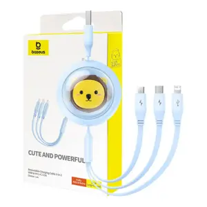 "3in1 Baseus" USB ir USB-C, USB-M, "Lightning" įkrovimo kabelis 3,5 A, 1,1 m (mėlynas)