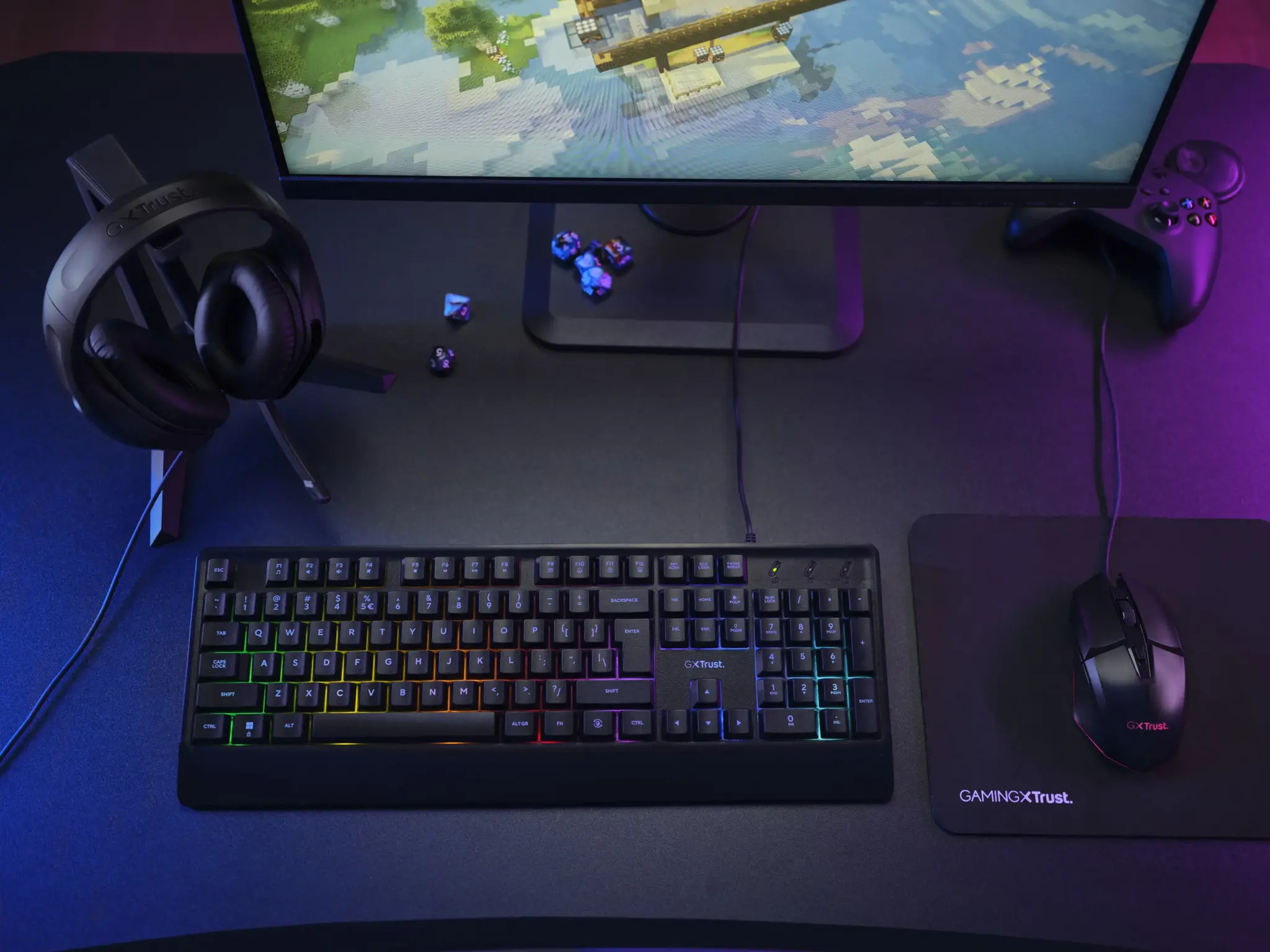 "Trust GXT 792 QUADROX", pilno dydžio (100 %), USB, QWERTY, LED, juoda, pelė pridedama