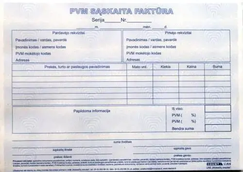 PVM sąskaita faktūra 1+1 SC, A5, 2 × 50 l.