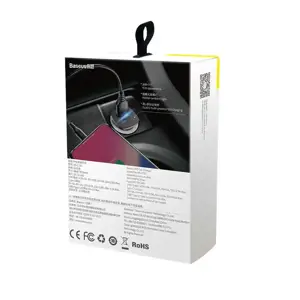 "Baseus" kvadratinis metalinis automobilinis įkroviklis USB+Type-C 30W PPS (PD3.0/QC4.0/SCP/AFC) juodas (juodas)