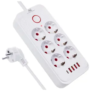 Maclean power strip, 6 socket extension + 4xUSB, 110-240V AC 50/60Hz, 2.1A max 2500W, 1.5 m, white,…