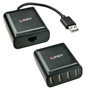 "Lindy" USB 2.0 Cat.5 ilgintuvas 60 m, 4 prievadai, USB 2.0, RJ-45, USB 2.0, juodas, metalinis, 52 …