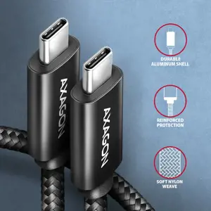 Axagon Data and charging USB 480Mbps cable length 3 m. PD 240W, 5A. Black braided.