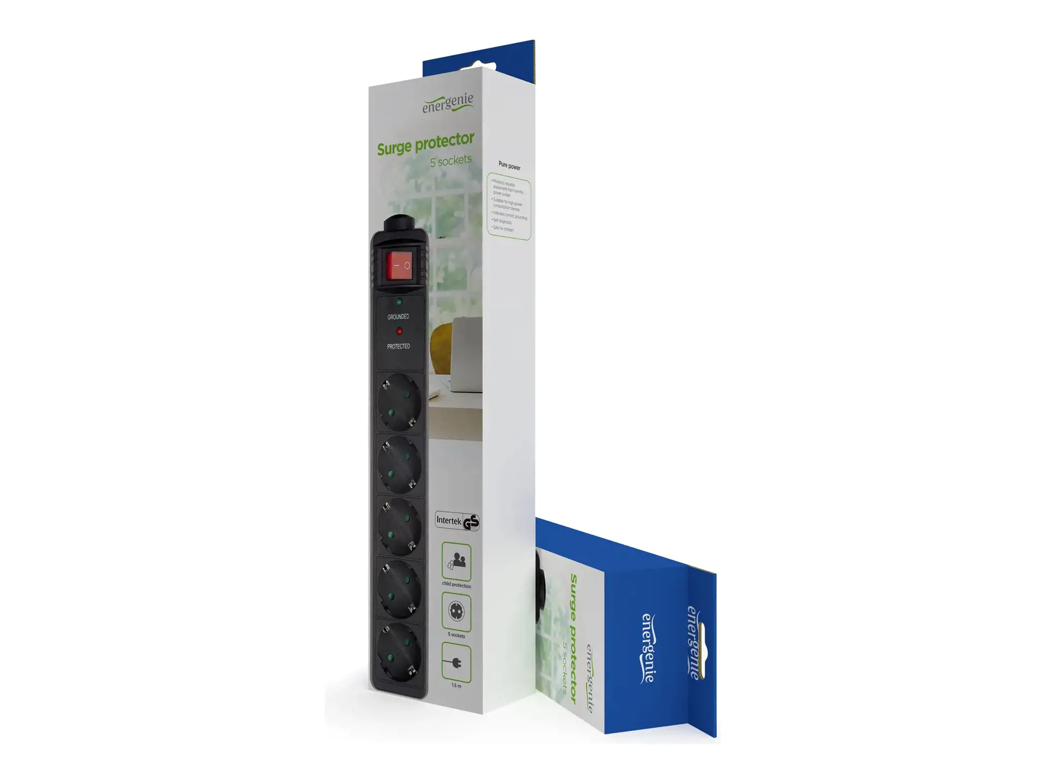 GEMBIRD SPG-5-C-5 viršįtampių apsauga 5 lizdai savidiagnostikos indikatorius VDE patvirtintas vokiškas kištukinis maitinimo laidas 1,5 m