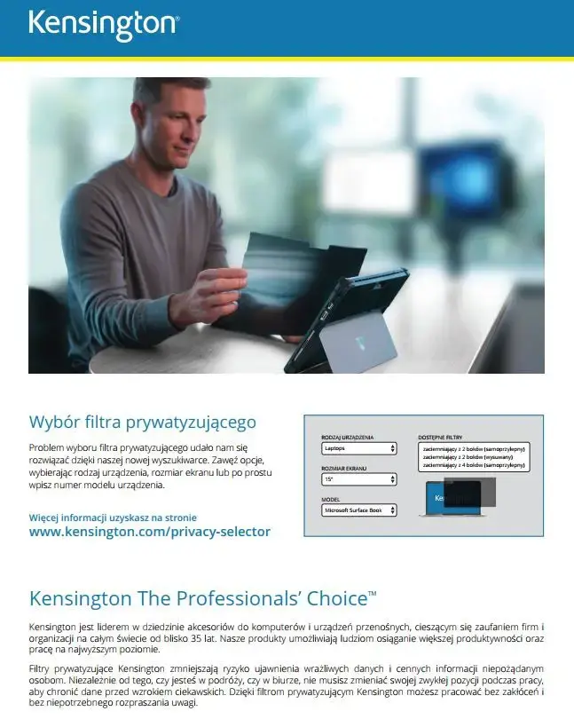 "Kensington" privatumo filtras 2 krypčių nuimamas 60,4 cm 23,8'' pločio 16:9, 60,5 cm (23,8"), 16:9, Monitorius, Nerėminio ekrano privatumo filtras, Antirefleksinis, Privatumas, 70 g