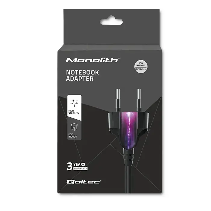 QOLTEC 51751 Nešiojamojo kompiuterio kintamosios srovės maitinimo adapteris Qoltec Huawei 65W 19V 3.42A 4.0 1.7