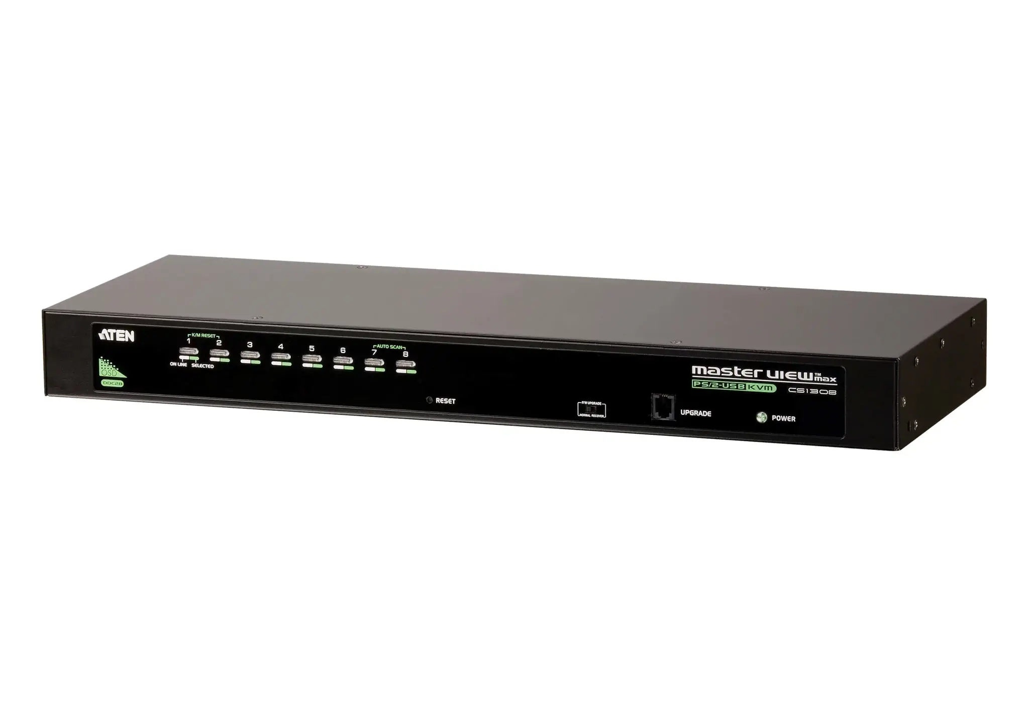 ATEN 8 prievadų USB - PS/2 VGA KVM jungiklis, 2048 x 1536 taškų, QXGA, montuojamas į stovą, 5 W, 1U, juodas