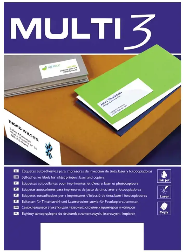 Lipnios etiketės MULTI-3, 70 x 25,4 mm, A4, 100 lapų, balta