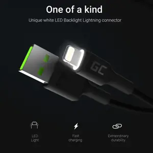 GREENCELL kabelis GC Ray USB - Lightning 200 cm baltas LED apšvietimas Apple 2.4A