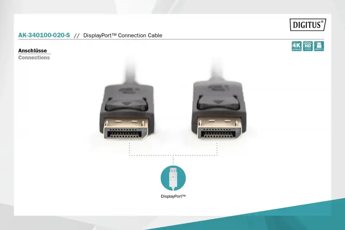 ASSMANN "Displayport" kabelis 2 m AWG28 2x ekranuotas 20 kontaktų juodas